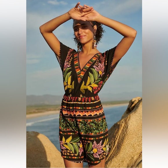 Anthropologie Other - ISO Anthropologie Farm Rio V Neck Dress Nieves Floral Cover-Up Pom Trim